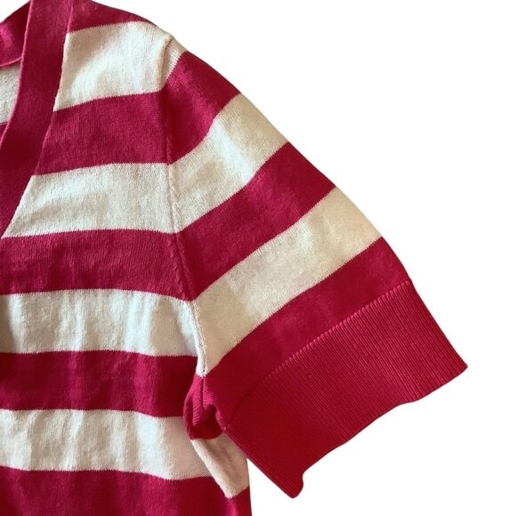 MICHAEL KORS V-Neck Striped Knit Top Women's Size Medium Electric Pink - Picture 3 of 7